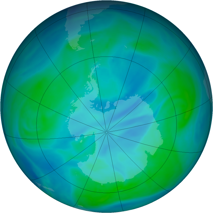 Antarctic ozone map for 12 January 2007